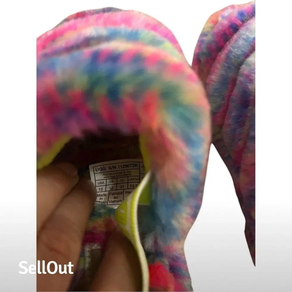 UGG‎ Girls Fluff Yeah Slippers Multicolor Size 13 Plush Cozy Slides